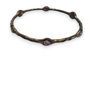 Kenneth Jay Lane Polished Gold and Crystal Teardrop Bangle Bracelet